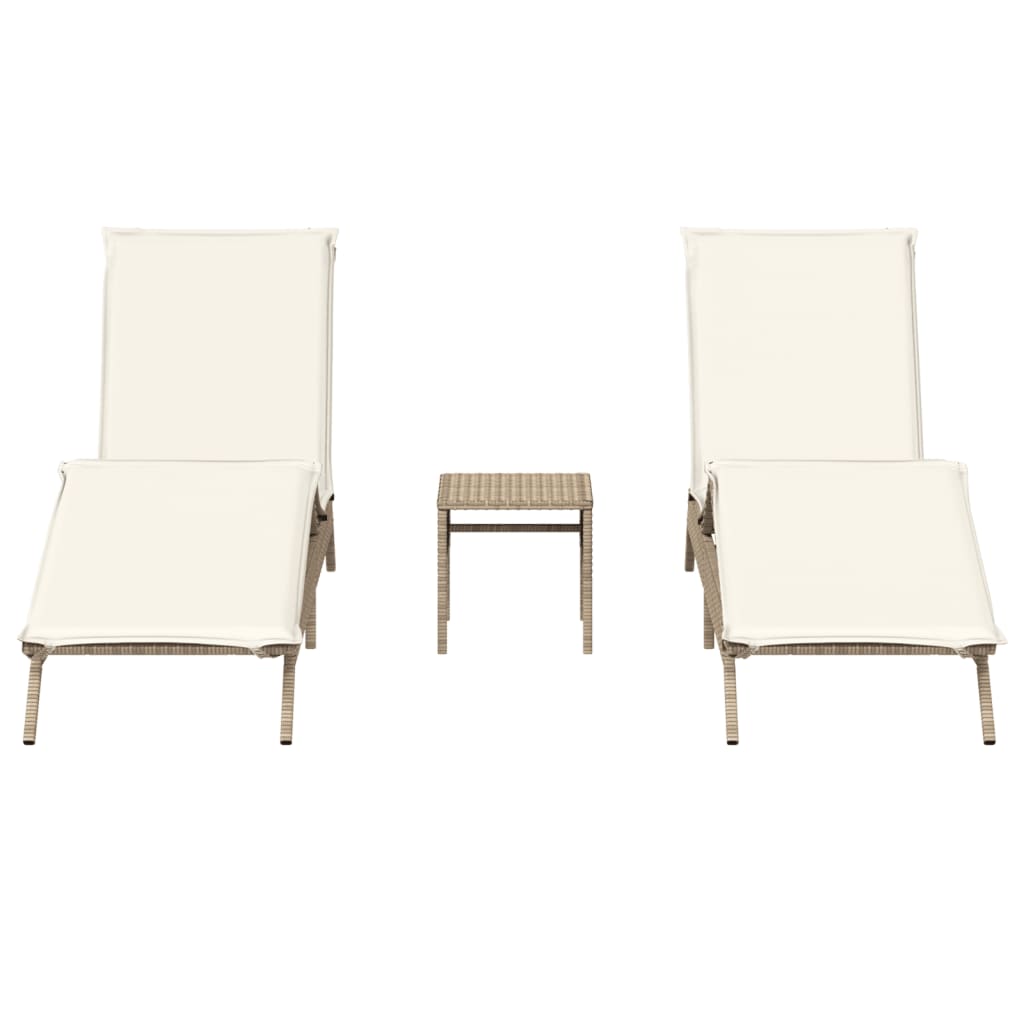 Lettini Prendisole 2 pz con Tavolino Beige in Polyrattan - homemem39