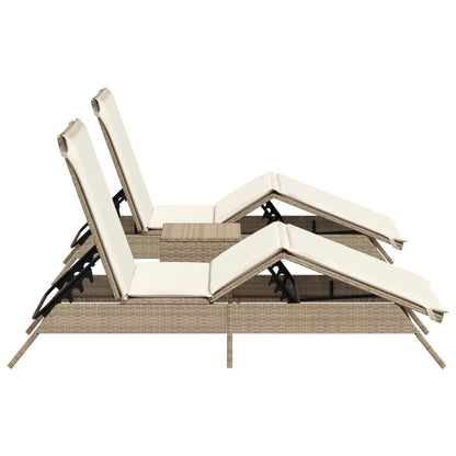 Lettini Prendisole 2 pz con Tavolino Beige in Polyrattan - homemem39