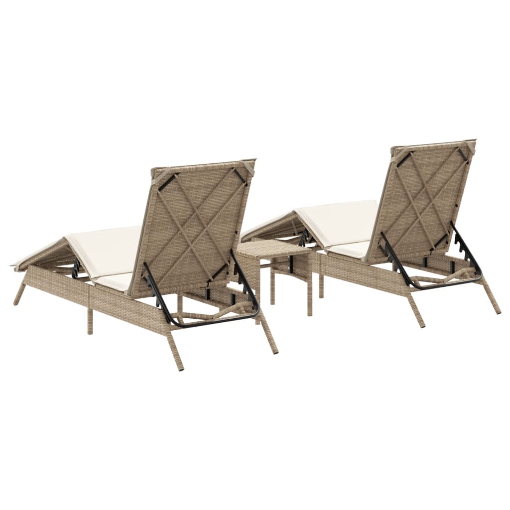 Lettini Prendisole 2 pz con Tavolino Beige in Polyrattan - homemem39