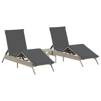 Lettini Prendisole 2pz con Tavolino Grigio Chiaro in Polyrattan - homemem39