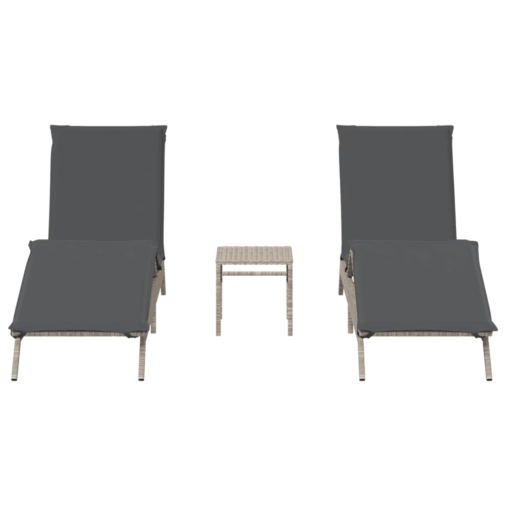 Lettini Prendisole 2pz con Tavolino Grigio Chiaro in Polyrattan - homemem39