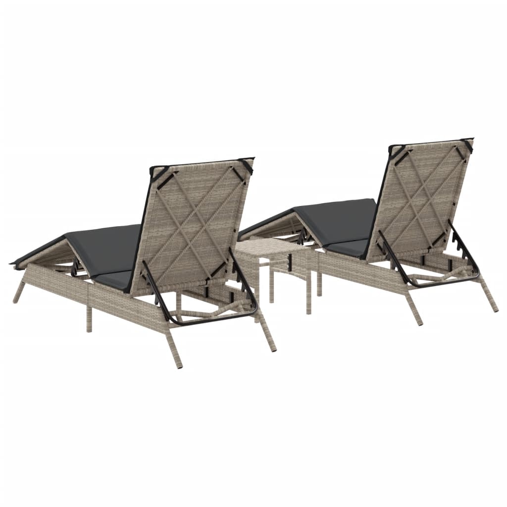 Lettini Prendisole 2pz con Tavolino Grigio Chiaro in Polyrattan - homemem39