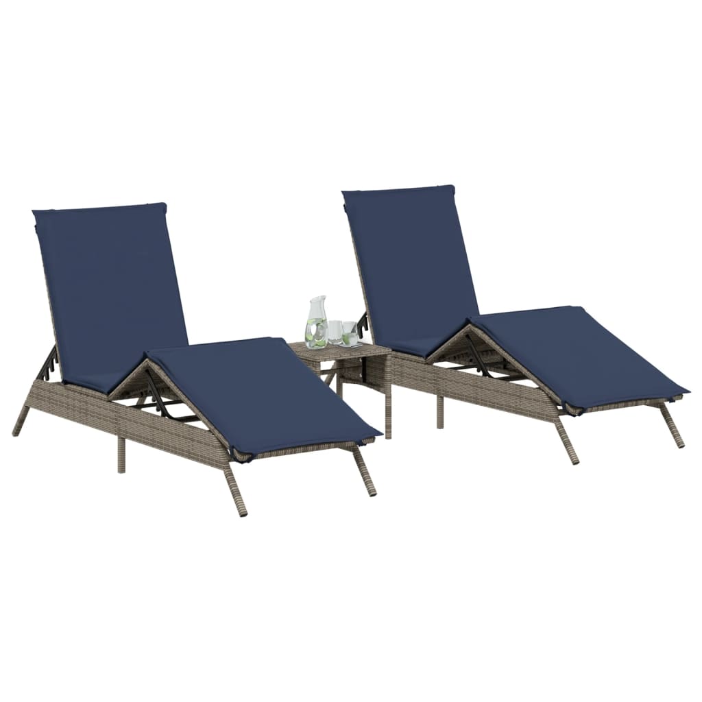 Lettini Prendisole 2 pz con Tavolino Grigio in Polyrattan