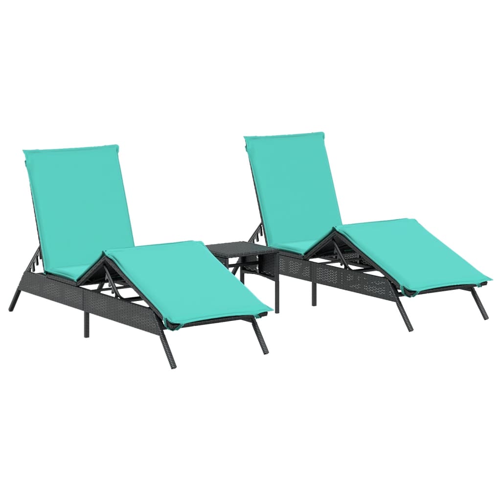 Lettini Prendisole 2 pz con Tavolino Nero in Polyrattan