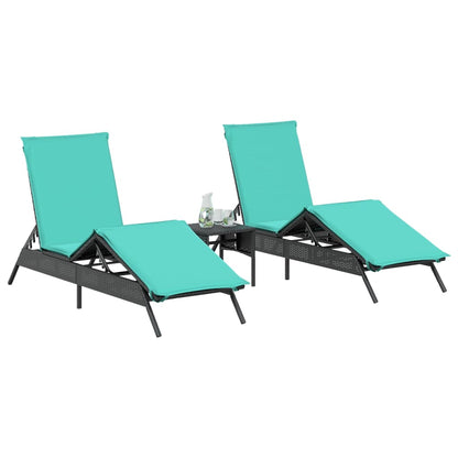 Lettini Prendisole 2 pz con Tavolino Nero in Polyrattan