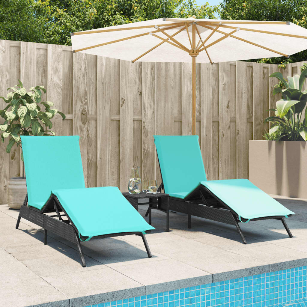 Lettini Prendisole 2 pz con Tavolino Nero in Polyrattan