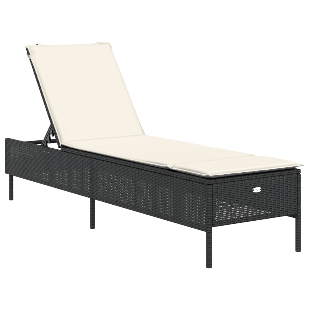 Lettino Prendisole con Cuscino Nero in Polyrattan - homemem39