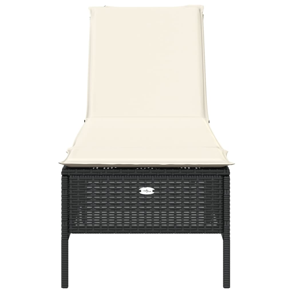 Lettino Prendisole con Cuscino Nero in Polyrattan - homemem39