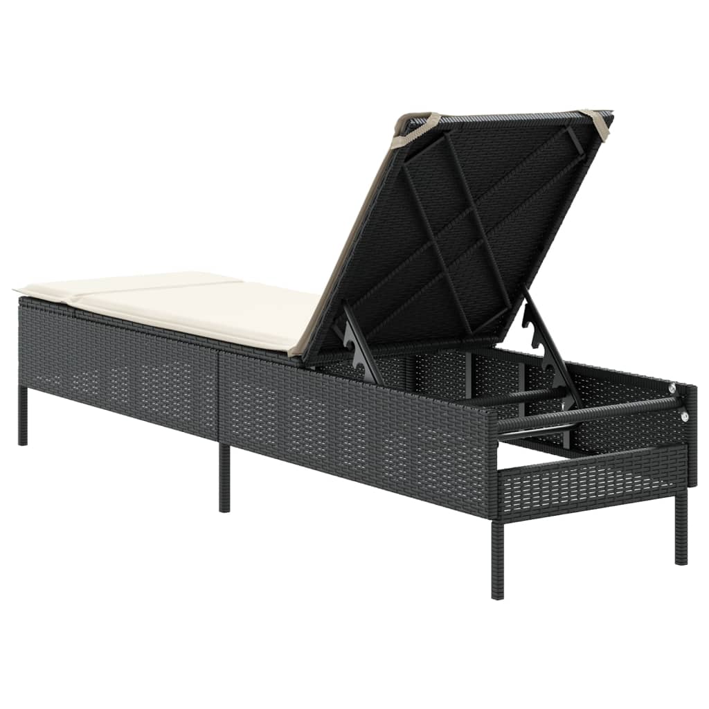 Lettino Prendisole con Cuscino Nero in Polyrattan - homemem39