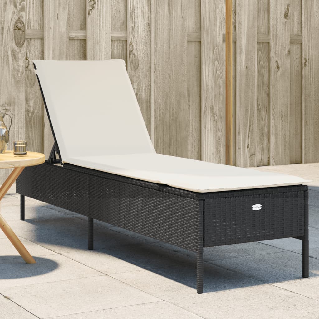 Lettino Prendisole con Cuscino Nero in Polyrattan - homemem39