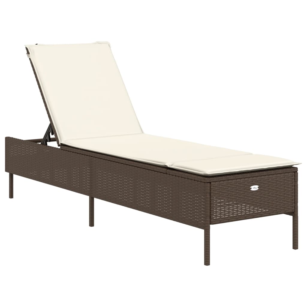 Lettino Prendisole con Cuscino Marrone in Polyrattan - homemem39