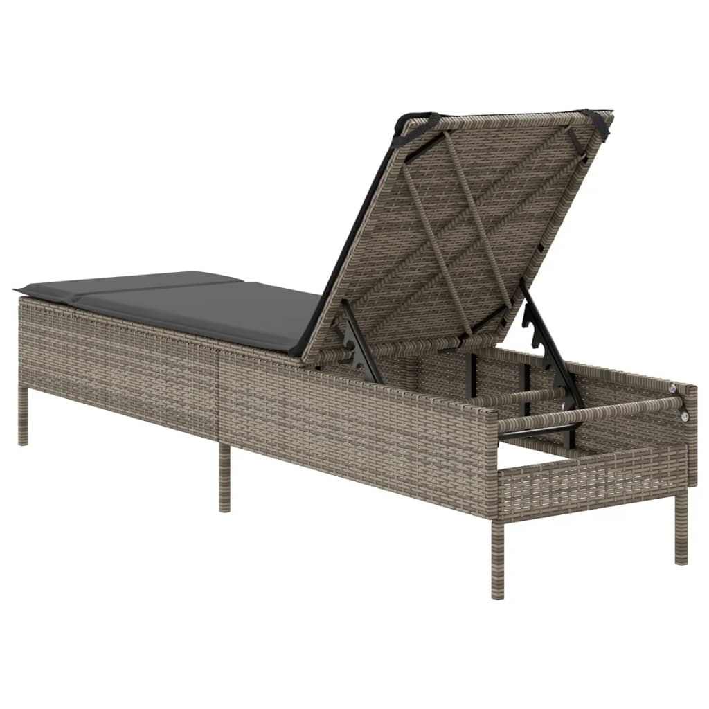 Lettino Prendisole con Cuscino Grigio in Polyrattan - homemem39