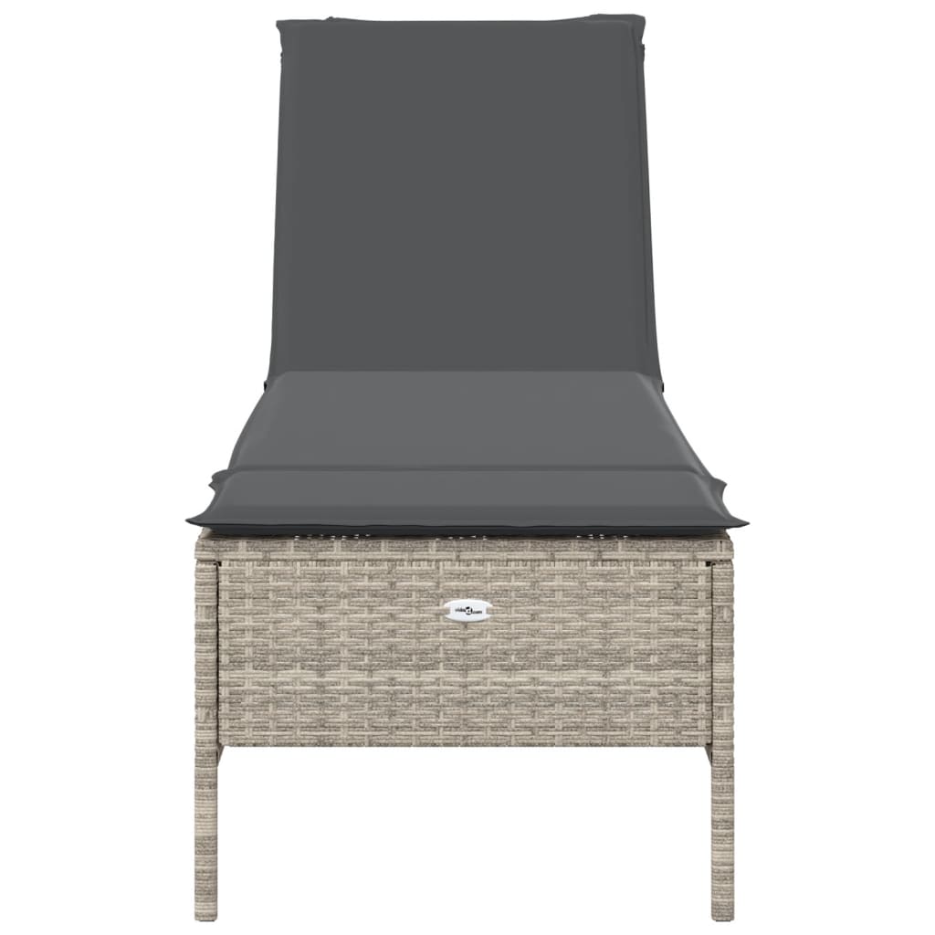 Lettino Prendisole con Cuscino Grigio Chiaro in Polyrattan - homemem39