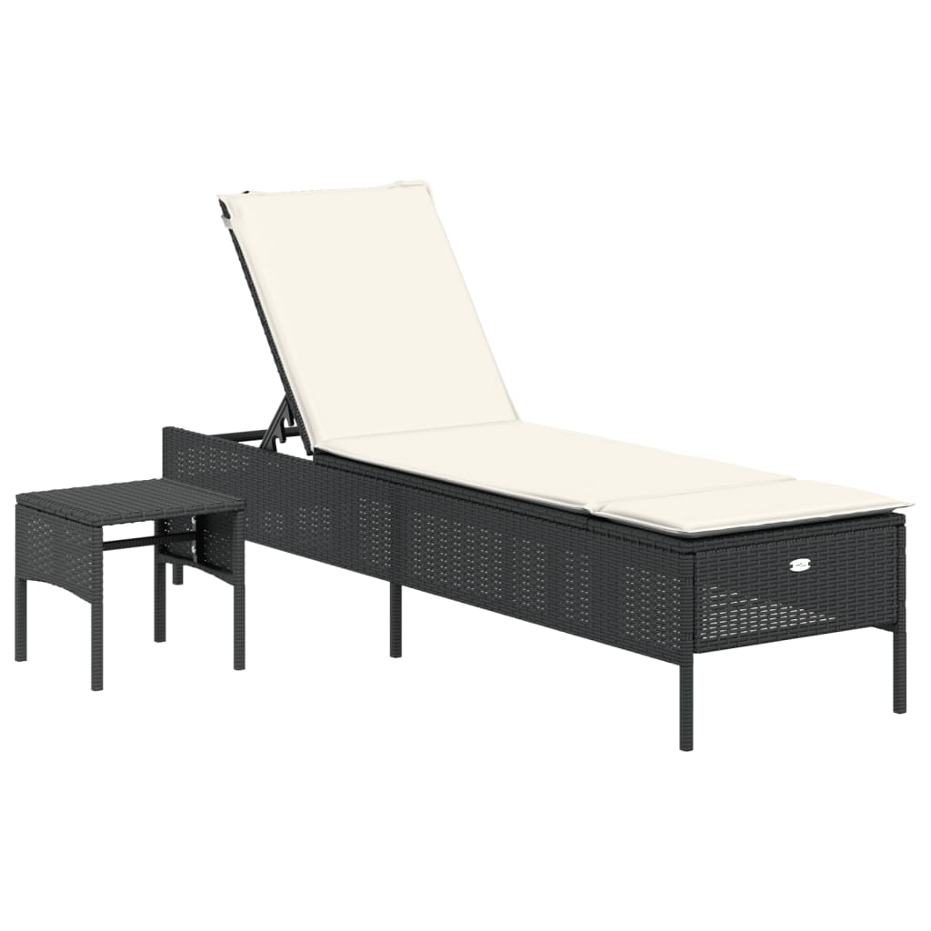 Lettino Prendisole con Tavolo e Cuscino Nero in Polyrattan - homemem39