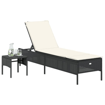 Lettino Prendisole con Tavolo e Cuscino Nero in Polyrattan - homemem39