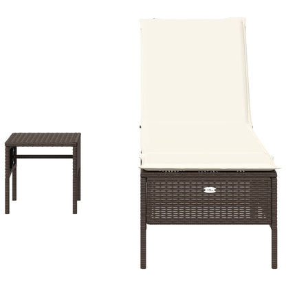 Lettino Prendisole con Tavolo e Cuscino Marrone in Polyrattan - homemem39