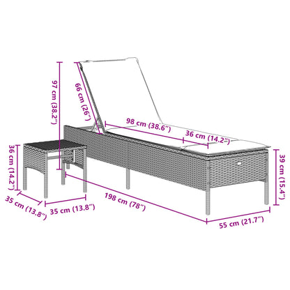 Lettino Prendisole con Tavolo e Cuscino Marrone in Polyrattan - homemem39