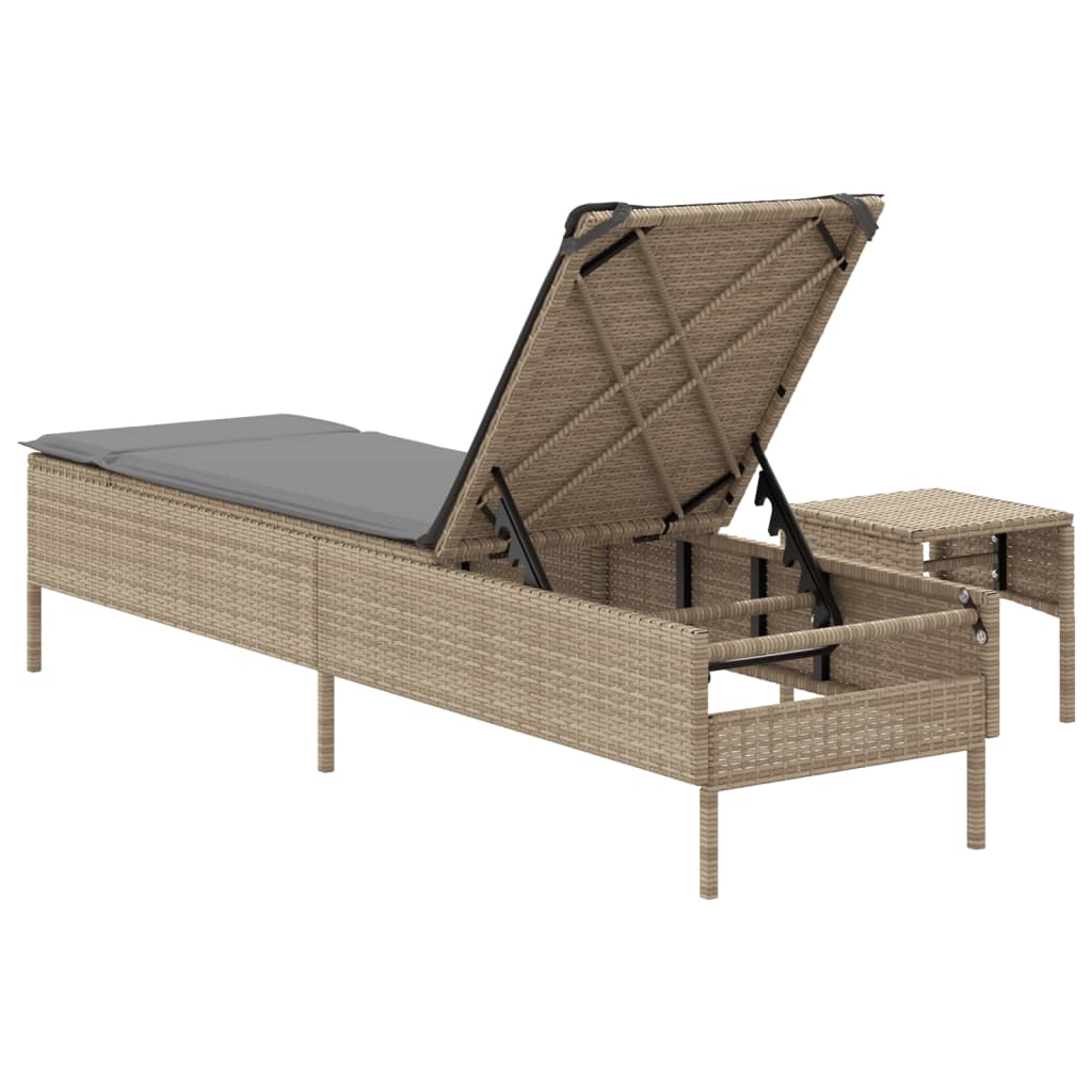 Lettino Prendisole con Tavolo e Cuscino Beige in Polyrattan - homemem39