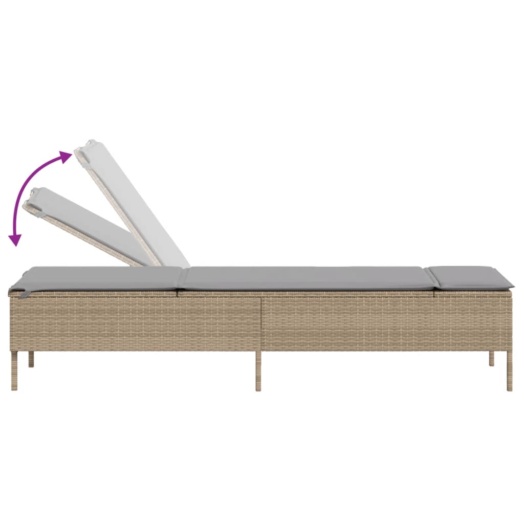 Lettino Prendisole con Tavolo e Cuscino Beige in Polyrattan - homemem39