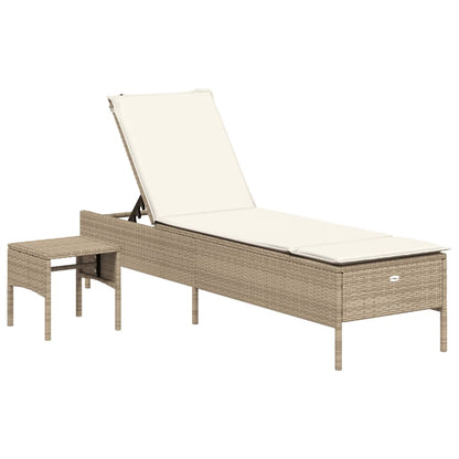 Lettino Prendisole con Tavolo e Cuscino Beige in Polyrattan - homemem39