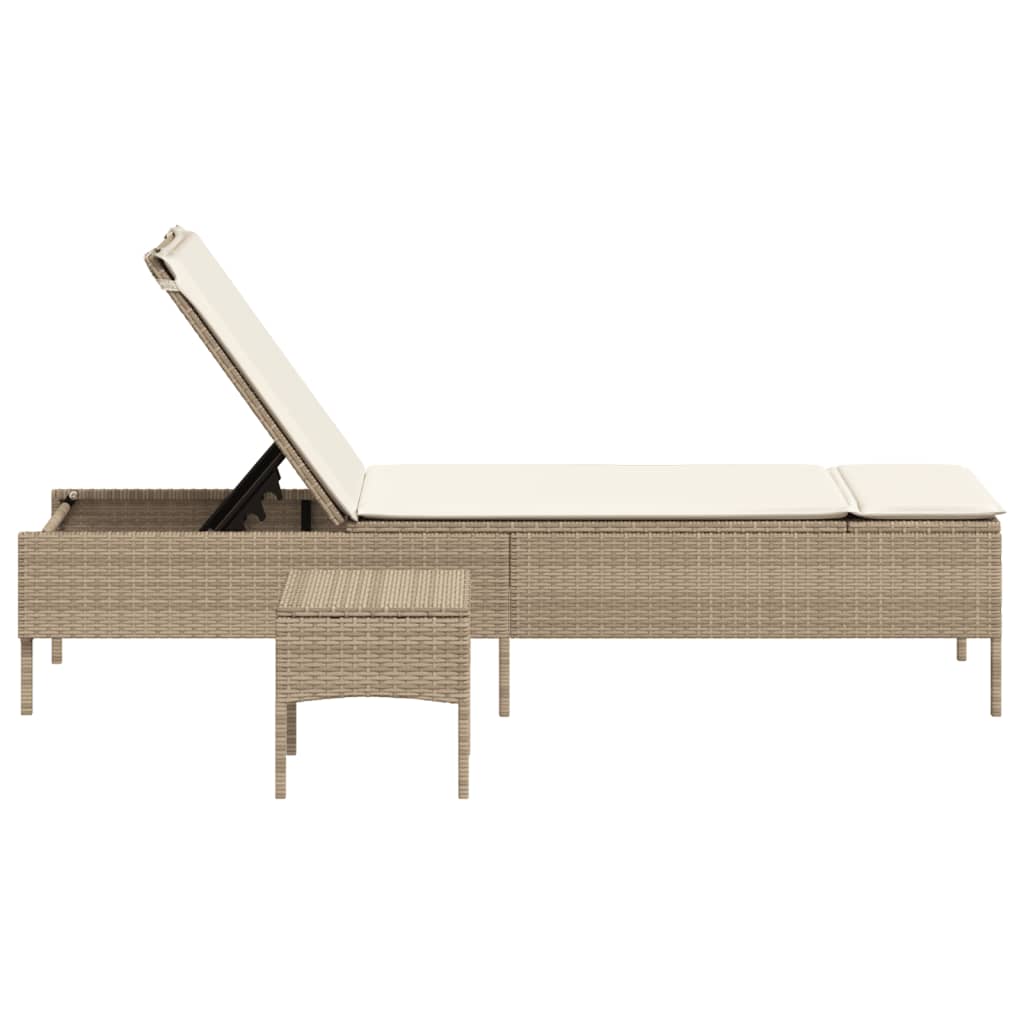 Lettino Prendisole con Tavolo e Cuscino Beige in Polyrattan - homemem39