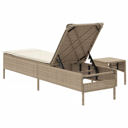 Lettino Prendisole con Tavolo e Cuscino Beige in Polyrattan - homemem39