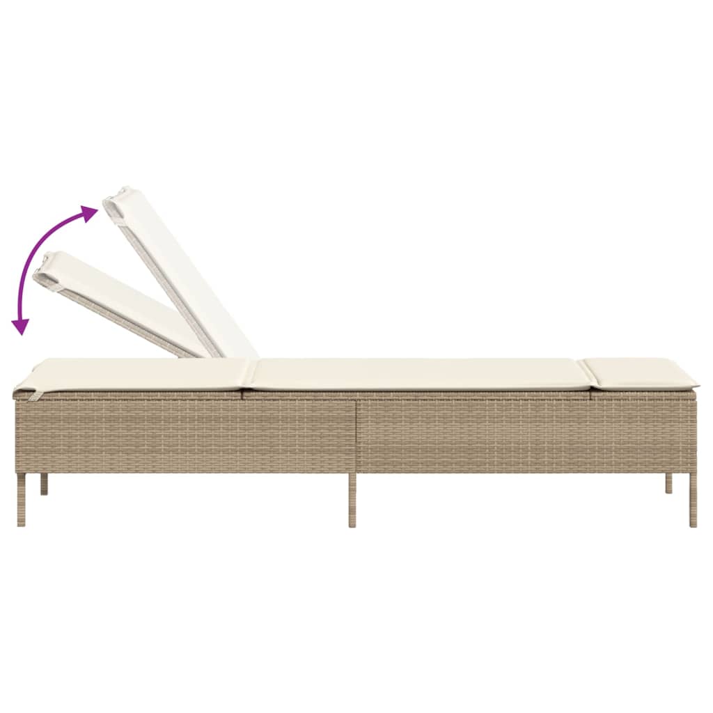 Lettino Prendisole con Tavolo e Cuscino Beige in Polyrattan - homemem39