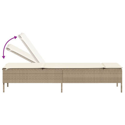 Lettino Prendisole con Tavolo e Cuscino Beige in Polyrattan - homemem39