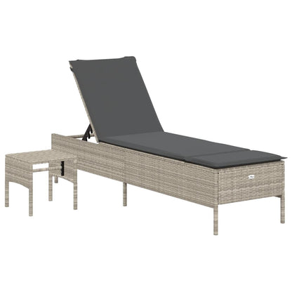 Lettino con Tavolo e Cuscino Grigio Chiaro in Polyrattan - homemem39