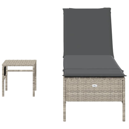 Lettino con Tavolo e Cuscino Grigio Chiaro in Polyrattan - homemem39