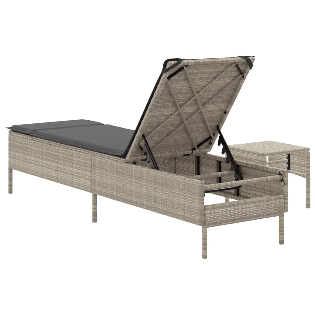 Lettino con Tavolo e Cuscino Grigio Chiaro in Polyrattan - homemem39