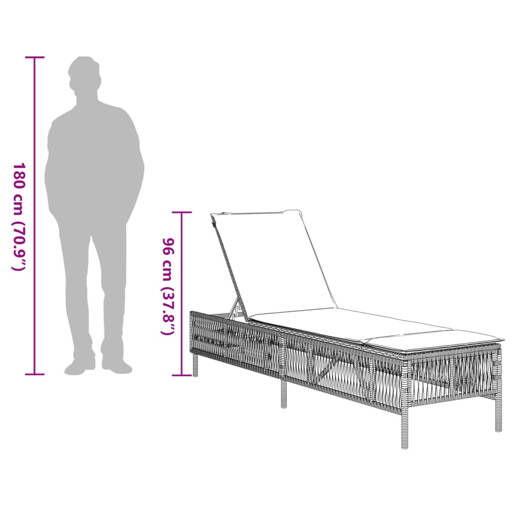 Lettino Prendisole con Cuscino Marrone in Polyrattan