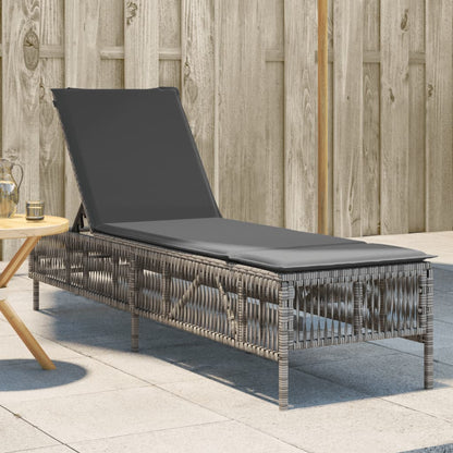 Lettino Prendisole con Cuscino Grigio in Polyrattan