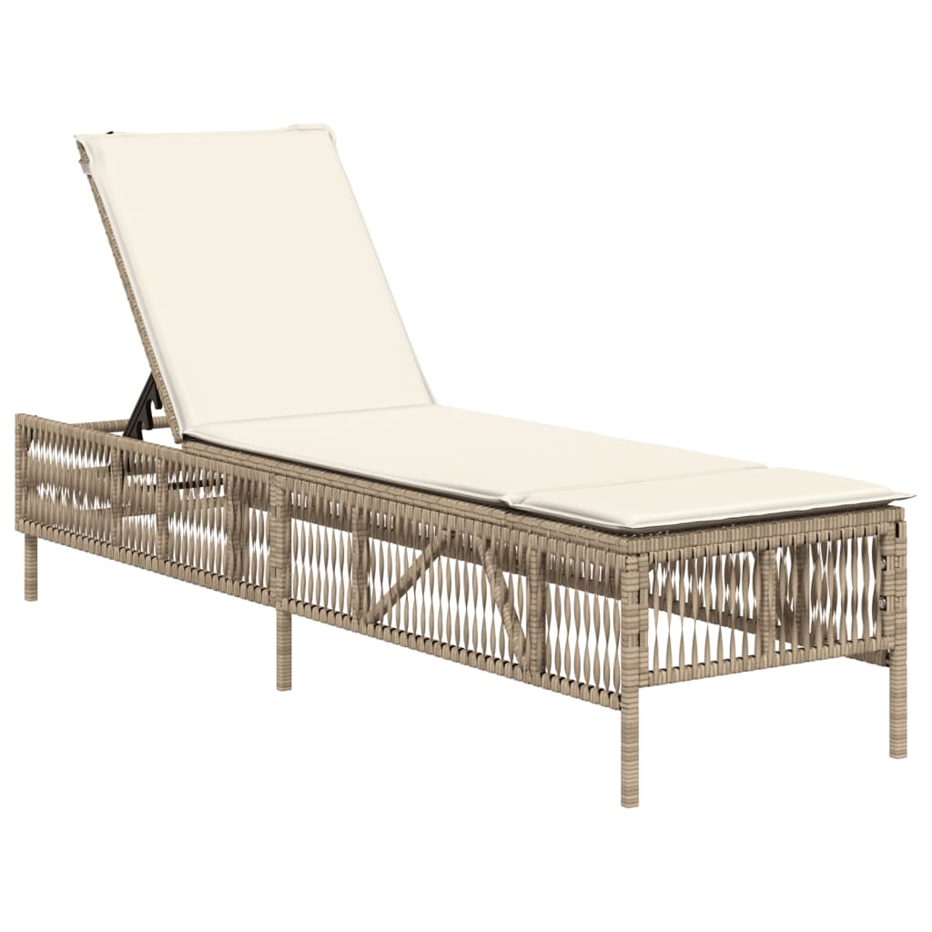 Lettino Prendisole con Cuscini Beige in Polyrattan