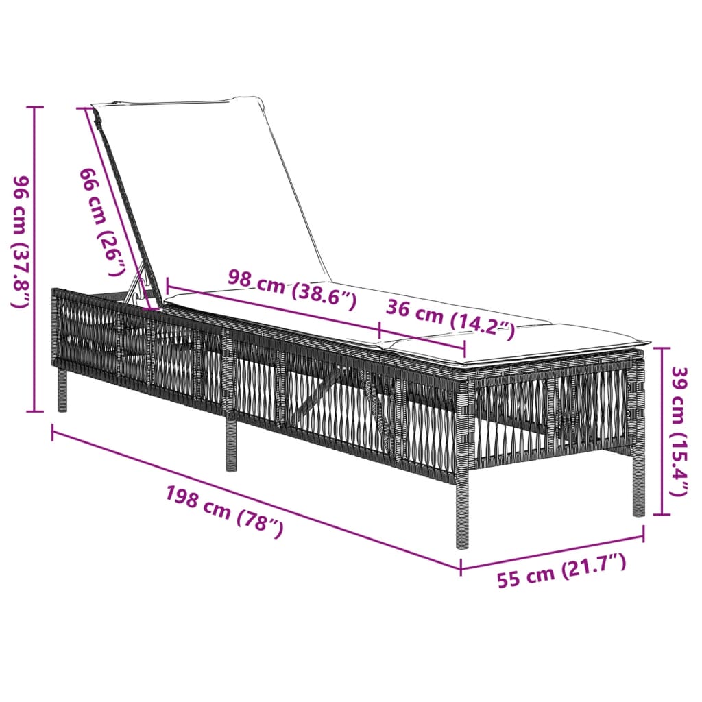 Lettino Prendisole con Cuscino Grigio Chiaro in Polyrattan