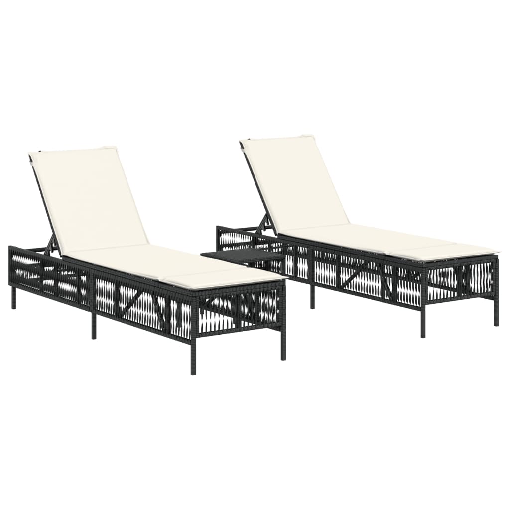 Lettini Prendisole 2 pz con Tavolino Nero in Polyrattan - homemem39