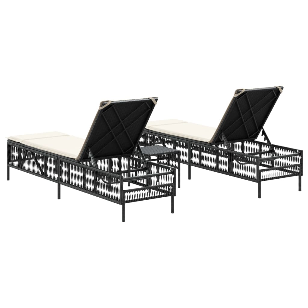 Lettini Prendisole 2 pz con Tavolino Nero in Polyrattan - homemem39