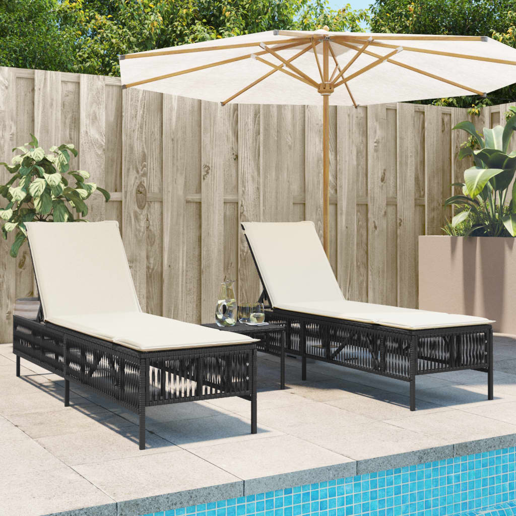 Lettini Prendisole 2 pz con Tavolino Nero in Polyrattan - homemem39