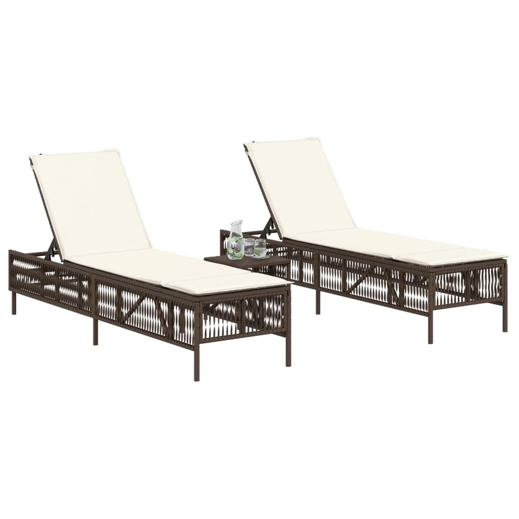 Lettini Prendisole 2 pz con Tavolino Marrone in Polyrattan - homemem39