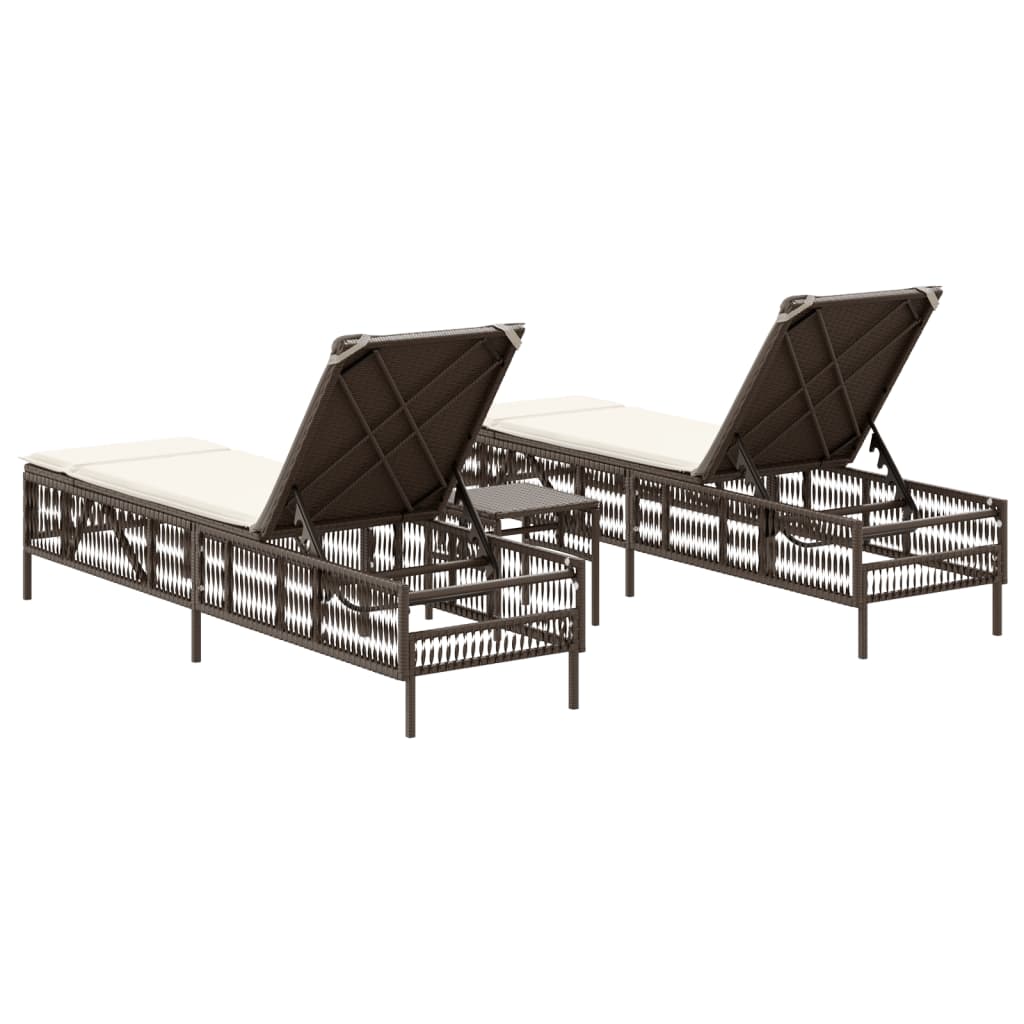 Lettini Prendisole 2 pz con Tavolino Marrone in Polyrattan - homemem39