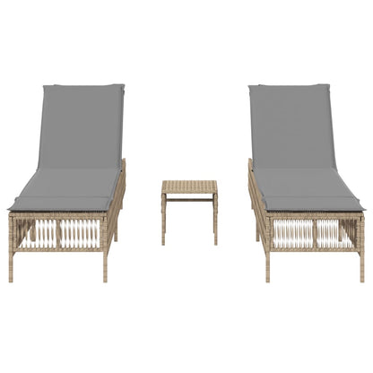 Lettini Prendisole 2 pz con Tavolino Beige in Polyrattan - homemem39