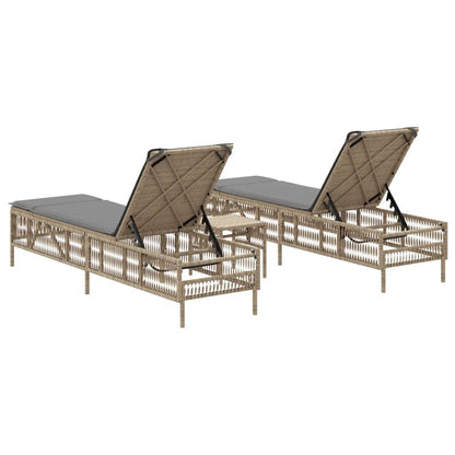 Lettini Prendisole 2 pz con Tavolino Beige in Polyrattan - homemem39