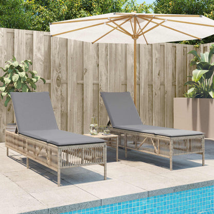 Lettini Prendisole 2 pz con Tavolino Beige in Polyrattan - homemem39