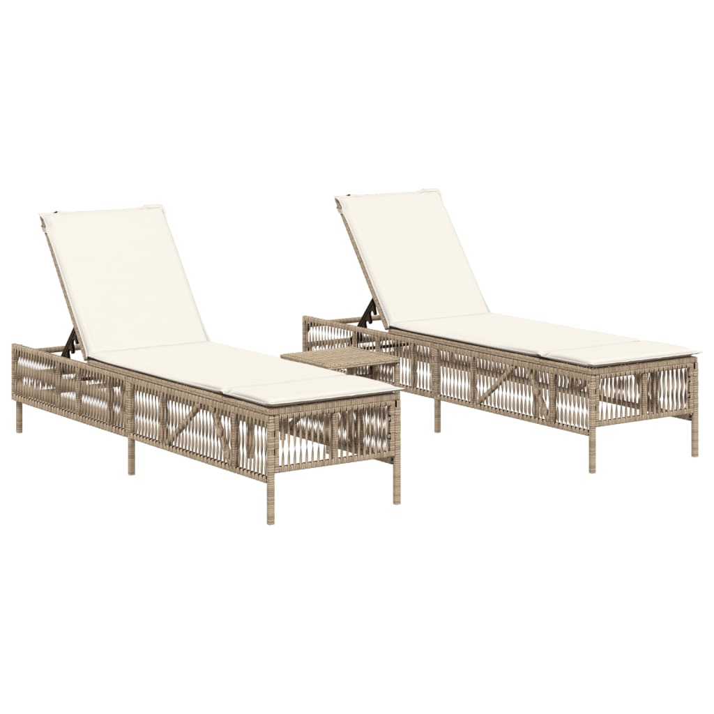 Lettini Prendisole 2 pz con Tavolino Beige in Polyrattan