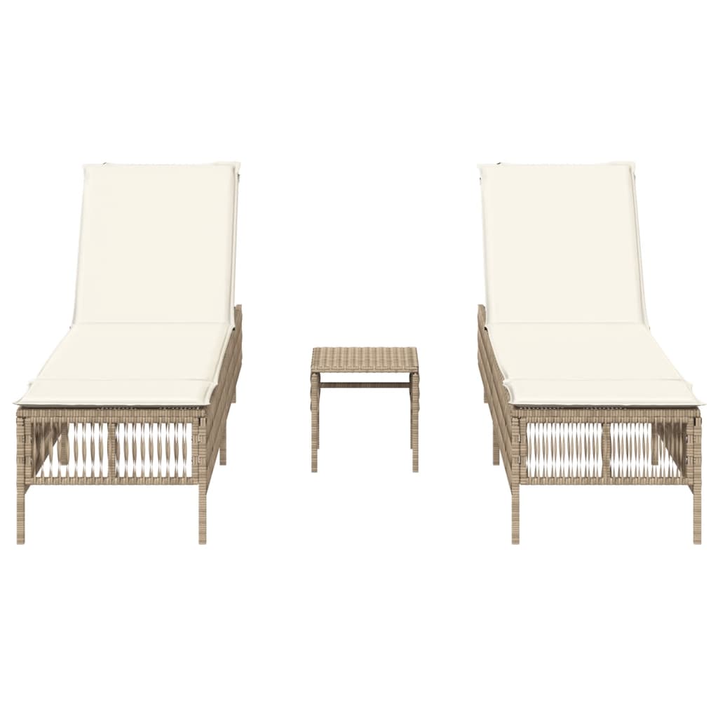 Lettini Prendisole 2 pz con Tavolino Beige in Polyrattan