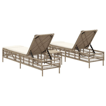 Lettini Prendisole 2 pz con Tavolino Beige in Polyrattan