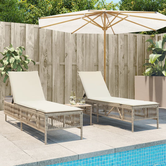 Lettini Prendisole 2 pz con Tavolino Beige in Polyrattan