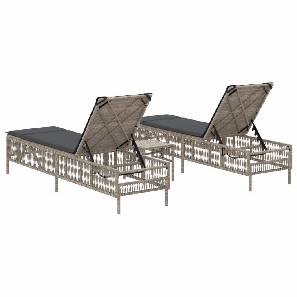 Lettini Prendisole 2pz con Tavolino Grigio Chiaro in Polyrattan - homemem39