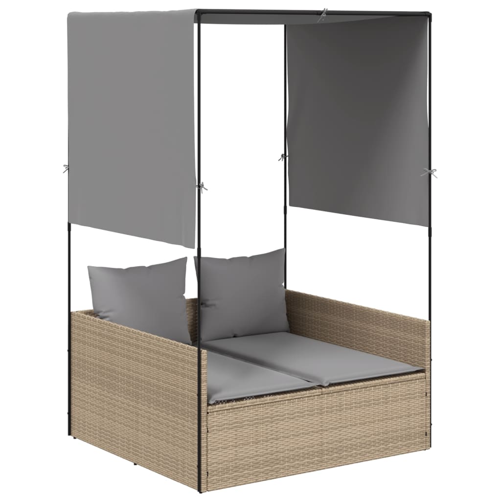 Lettino Prendisole con Tetto e Tende Beige in Polyrattan - homemem39