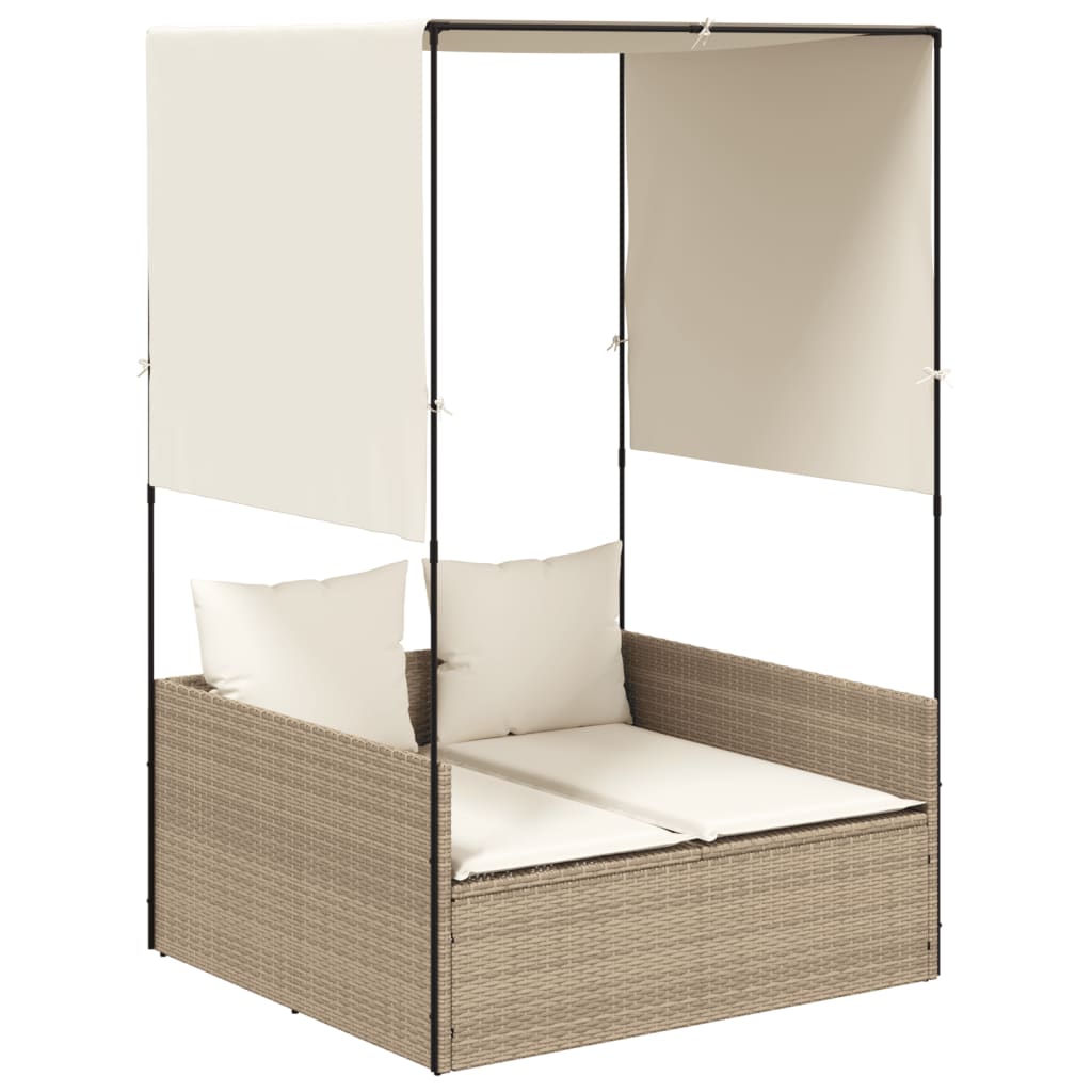 Lettino Prendisole con Tetto e Tende Beige in Polyrattan - homemem39